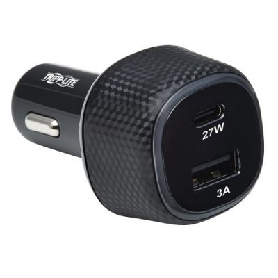 Dual-Port USB Car Charger with 45W Charging - USB-C (27W) QC4+, USB-A (18W) QC 3.0, Black