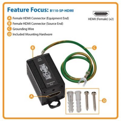 In-Line HDMI Surge Protector - 4K @ 30 Hz, HDCP, Metal Case, IEC Compliant, TAA